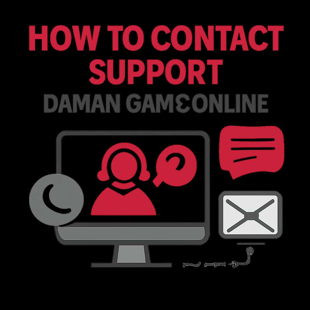 An educational diagram on contacting Daman Game Online support.